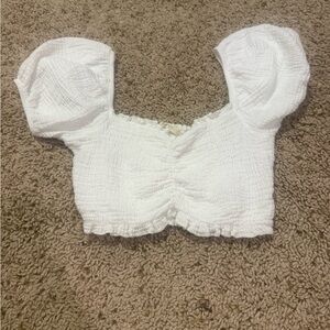 Altar'd State White Textured Puff Sleeve Crop Top